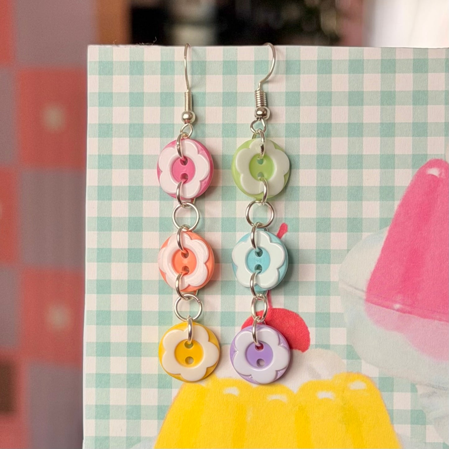 Rainbow Button Earrings
