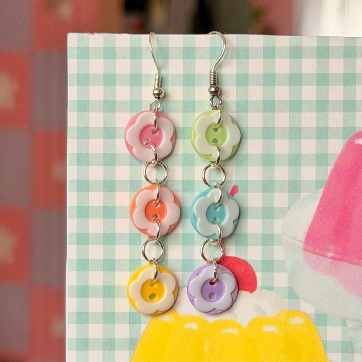 Rainbow Button Earrings