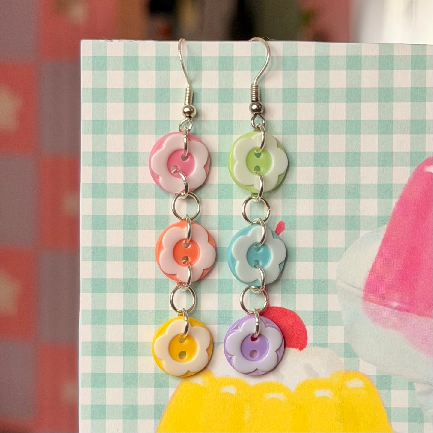 Rainbow Button Earrings
